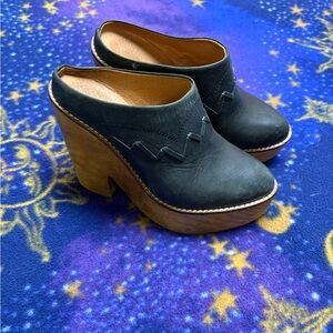 Free People x Jeffrey Campbell Leather Mules with Wooden Platform